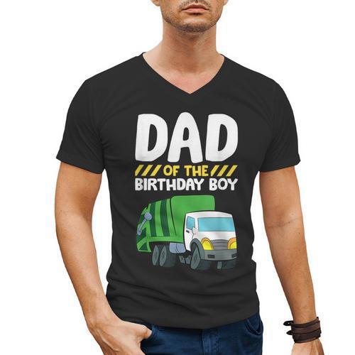Dad Of The Birthday Boy Garbage Truck Birthday Party Men's V-Neck T-Shirt - Father's Day Fun
