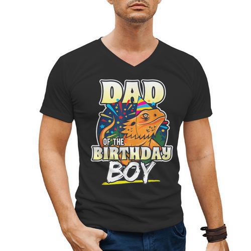 Dad Of Birthday Boy Kids Reptile Birthday Party Men's V-Neck T-Shirt - Father's Day Fun