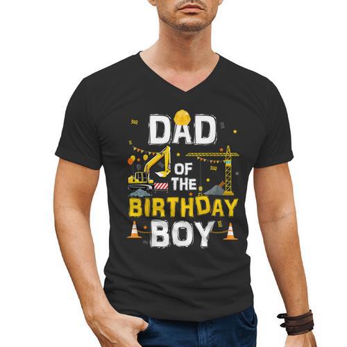 Dad Of The Birthday Boy Matching Construction Crew B-Day Men's V-Neck T-Shirt - Father's Day Fun