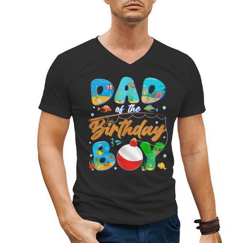 Dad Of The Birthday Boy Ofishally One Family Matching Party Men's V-Neck T-Shirt - Father's Day Fun