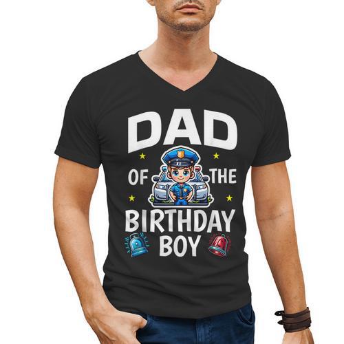 Dad Of The Birthday Boy Police Car Policeman Police Officer Men's V-Neck T-Shirt - Father's Day Fun