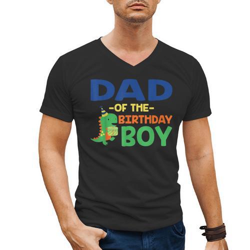 Dad Of The Birthday For Boy Saurus Rex Dinosaur Party Men's V-Neck T-Shirt - Father's Day Fun