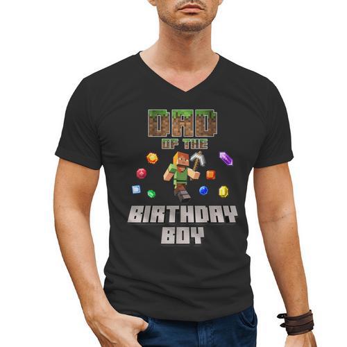 Dad Of The Birthday Boy Video Gamer Pixel Number Men's V-Neck T-Shirt - Father's Day Fun
