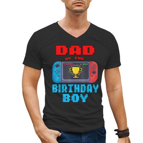 Dad Of The Birthday Boy Video Games Theme Bday Matching Men's V-Neck T-Shirt - Father's Day Fun
