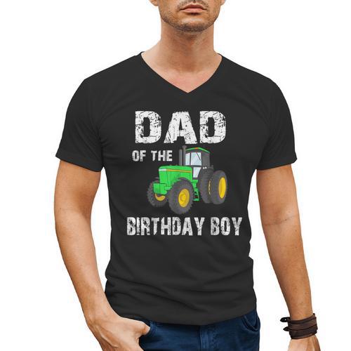 Dad Of The Birthday Boy Vintage Farm Tractor Party Family Men's V-Neck T-Shirt - Father's Day Fun