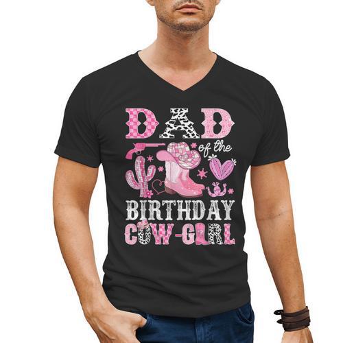 Dad Of The Birthday Cow-Girl Rodeo Cowgirl Bday Men's V-Neck T-Shirt - Father's Day Fun