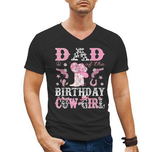 Dad Of The Birthday Cowgirl Pink Disco Rodeo Western Men's V-Neck T-Shirt - Father's Day Fun