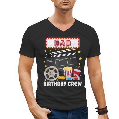 Dad Birthday Crew Movie Night Theme Matching Party Men's V-Neck T-Shirt - Father's Day Fun