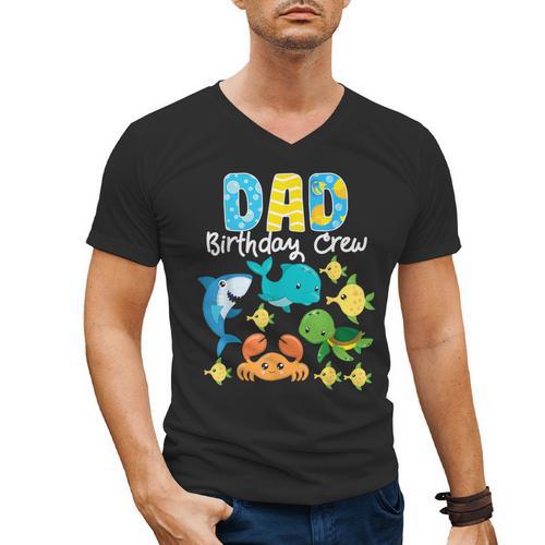 Dad Birthday Crew Sea Ocean Fish Aquarium Bday Party Men's V-Neck T-Shirt - Father's Day Fun