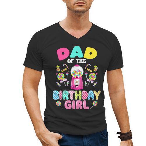 Dad Of The Birthday Girl Candy Family Bday Party Men's V-Neck T-Shirt - Father's Day Fun