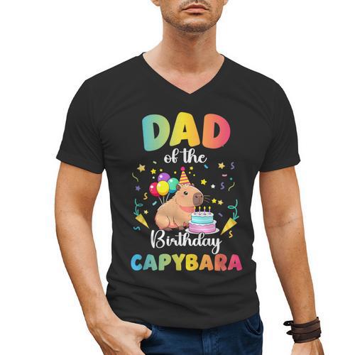 Dad Of The Birthday Girl Capybara Bday Party Family Men's V-Neck T-Shirt - Father's Day Fun