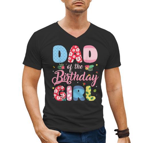 Dad Of The Birthday Girl Family Summer Beach Birthday Party Men's V-Neck T-Shirt - Father's Day Fun