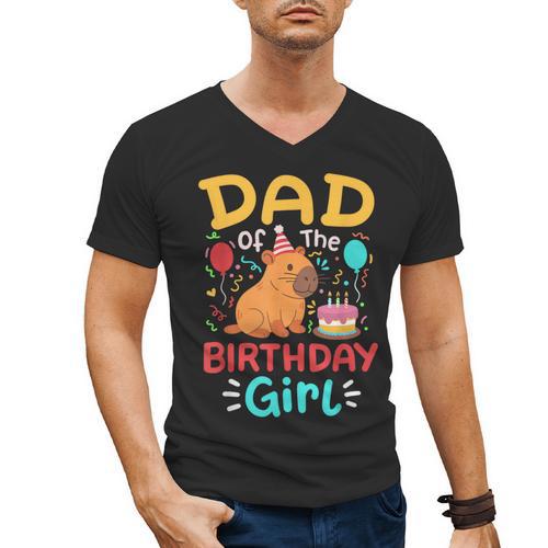 Dad Of The Birthday Girl Kids Cute Capybara Bday Family Men's V-Neck T-Shirt - Father's Day Fun