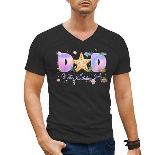 Dad Of The Birthday Girl One-Der The Sea Family Matching Men's V-Neck T-Shirt - Father's Day Fun