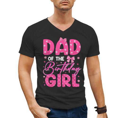 Dad Of The Birthday Girl Pink Bow Birthday Girl Family Men's V-Neck T-Shirt - Father's Day Fun