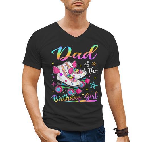Dad Of The Birthday Girl Rolling Skate Family Matching Men's V-Neck T-Shirt - Father's Day Fun