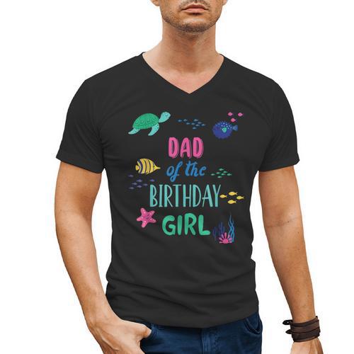 Dad Of The Birthday Girl Under Sea Theme Matching Family Men's V-Neck T-Shirt - Father's Day Fun