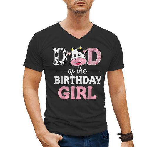 Dad Of The Birthday Girl Shirt Farm Cow Daddy Papa 1st Men's V-Neck T-Shirt - Father's Day Fun