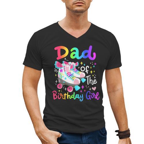 Dad Of The Birthday Girl Skater Roller Skate Family Party Men's V-Neck T-Shirt - Father's Day Fun