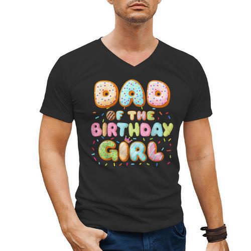 Dad Of The Birthday Girl Sweet Donut Birthday Family Men's V-Neck T-Shirt - Father's Day Fun