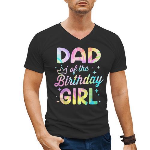 Dad Of The Birthday Girl Tie Dye Girl Bday Party Men's V-Neck T-Shirt - Father's Day Fun