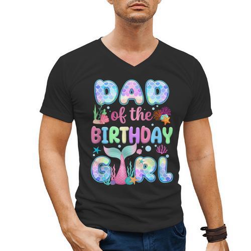 Dad Of The Birthday Mermaid Girl Family Matching Party Men's V-Neck T-Shirt - Father's Day Fun