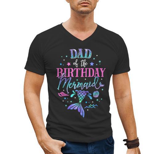Dad Of The Birthday Mermaid Party Matching Family Daddy Men's V-Neck T-Shirt - Father's Day Fun