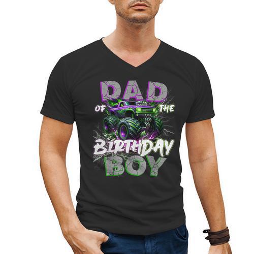 Dad Of The Birthday Monster Truck Family Matching Party Men's V-Neck T-Shirt - Father's Day Fun