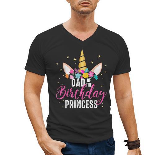 Dad Of The Birthday Princess Father Unicorn Birthday Men's V-Neck T-Shirt - Father's Day Fun