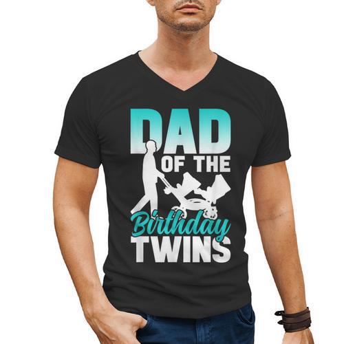 Dad Of The Birthday Twins Celebrate Cute Twin Father Daddy Men's V-Neck T-Shirt - Father's Day Fun