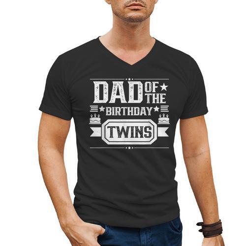 Dad Of The Birthday Twins Cute Twin Celebrate Father Daddy Men's V-Neck T-Shirt - Father's Day Fun