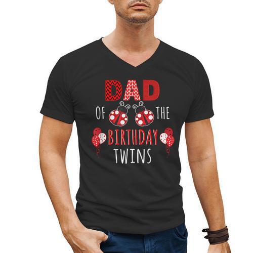 Dad Of The Birthday Twins Ladybug Birthday Family Matching Men's V-Neck T-Shirt - Father's Day Fun