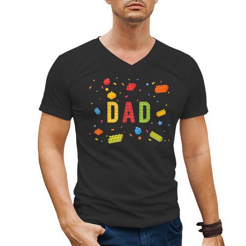 Dad Building Blocks Birthday Boy Men's V-Neck T-Shirt - Father's Day Fun