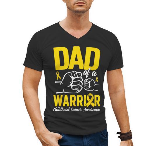 Dad Of A Childhood Cancer Warrior Childhood Cancer Awareness Men's V-Neck T-Shirt - Father's Day Fun