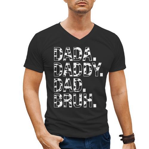 Dad Dada Daddy Bruh Papa Cow Daddy Love Cows Dad Cow Print Men's V-Neck T-Shirt - Father's Day Fun
