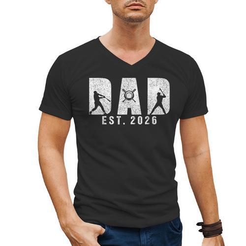 Dad Est 2026 Baseball Dad To Be New Baby Daddy Father's Day Men's V-Neck T-Shirt - Father's Day Fun