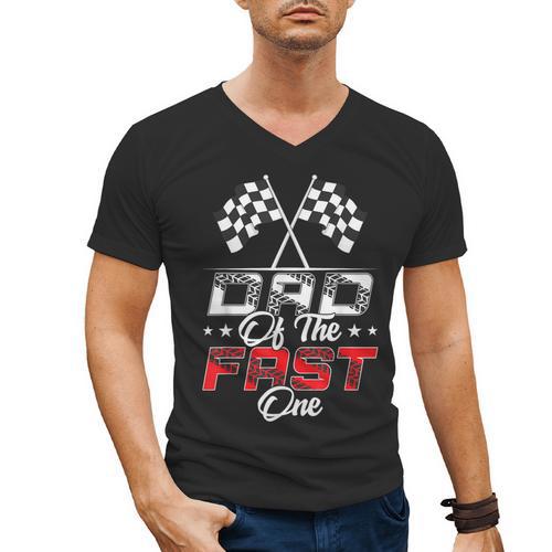 Dad Of The Fast One First Birthday Racing Car Family Men's V-Neck T-Shirt - Father's Day Fun