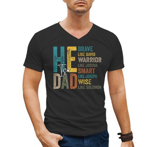 Dad Fathers Day Christian Jesus He Is Smart Brave Men's V-Neck T-Shirt - Father's Day Fun
