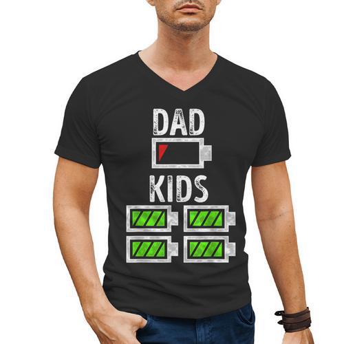 Dad Of Four Low Battery Father Of 4 Kids Dad Men's V-Neck T-Shirt - Father's Day Fun