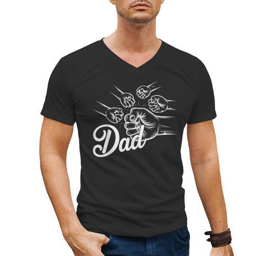 Dad Of Four Toddler Kids Fathers Day Fist Bump Family Men's V-Neck T-Shirt - Father's Day Fun