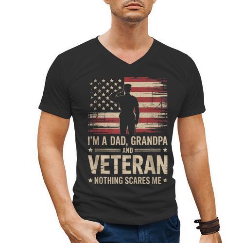 Im A Dad Grandpa And A Veteran Nothing Scares Me Veteran Men's V-Neck T-Shirt - Father's Day Fun