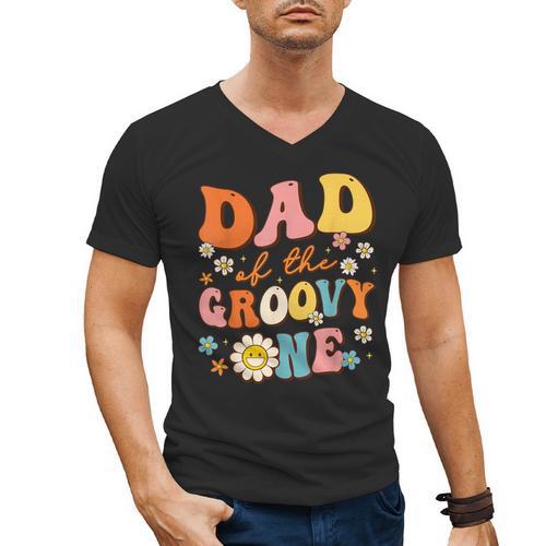 Dad Of The Groovy One 1st Birthday Pregnancy Announcement Men's V-Neck T-Shirt - Father's Day Fun