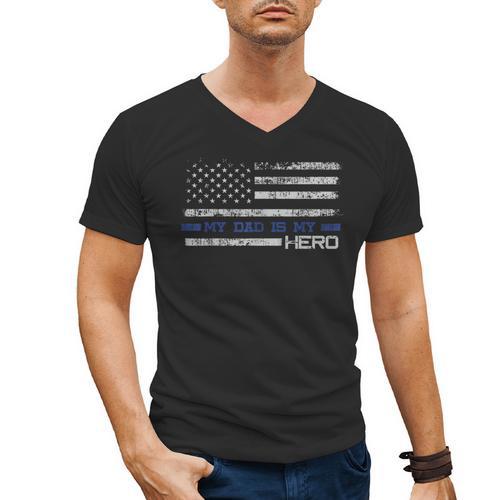 Dad Is A Hero Idea Son Daughter Of Police Men's V-Neck T-Shirt - Father's Day Fun
