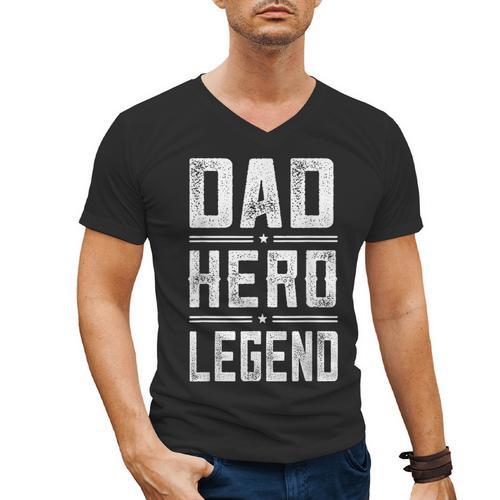 Dad Hero Legend Vintage Distressed Dad Men's V-Neck T-Shirt - Father's Day Fun