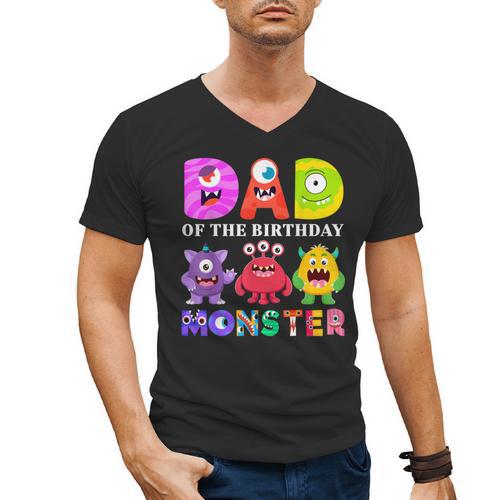 Dad Little Monster Kids 1st Birthday Party Family Monster Small Men's V-Neck T-Shirt - Father's Day Fun