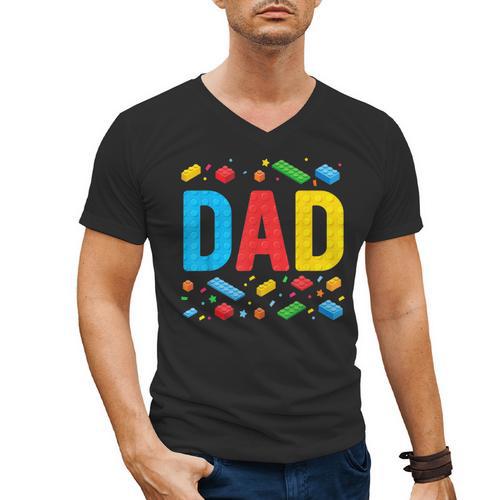 Dad Master Builder Building Bricks Blocks Family Fathers Day Men's V-Neck T-Shirt - Father's Day Fun