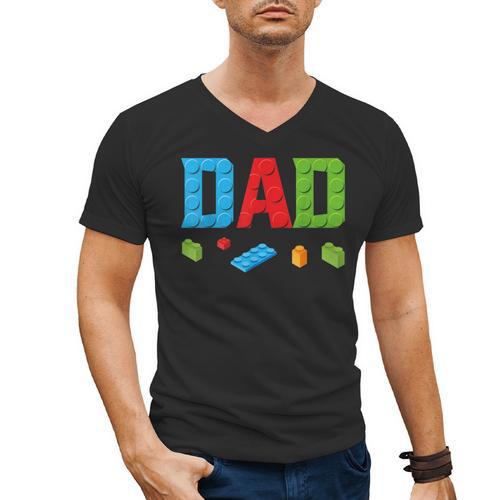 Dad Master Builder Building Bricks Blocks Family Set Parents Small Men's V-Neck T-Shirt - Father's Day Fun