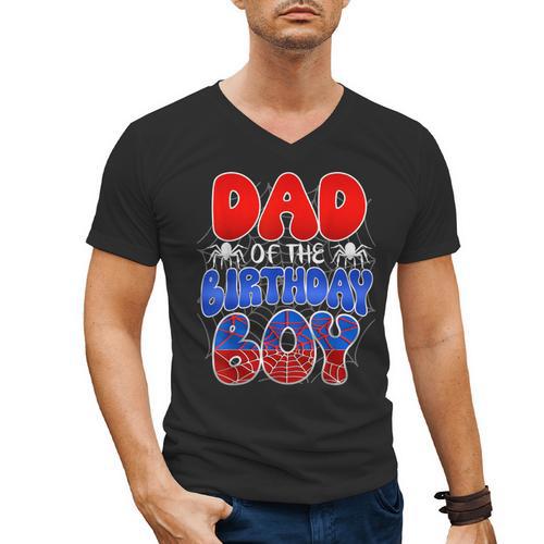Dad And Mom Birthday Boy Spider Family Matching Men's V-Neck T-Shirt - Father's Day Fun