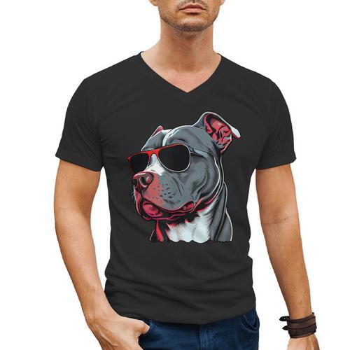 Dad Mom Cool Dog Sunglasses Pitbull Men's V-Neck T-Shirt - Father's Day Fun