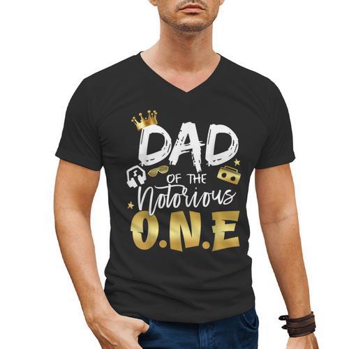 Dad Of The Notorious One Old School 1st Hip Hop Birthday Men's V-Neck T-Shirt - Father's Day Fun